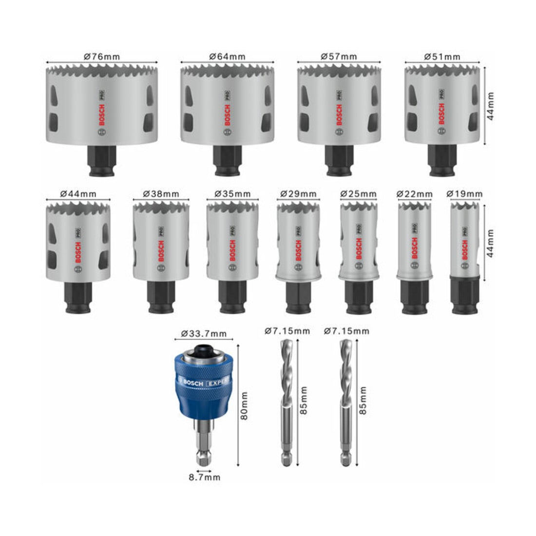 Bosch PRO Multi Material PC Plus Lochsägen-Set, 19-76 mm,14-tlg.