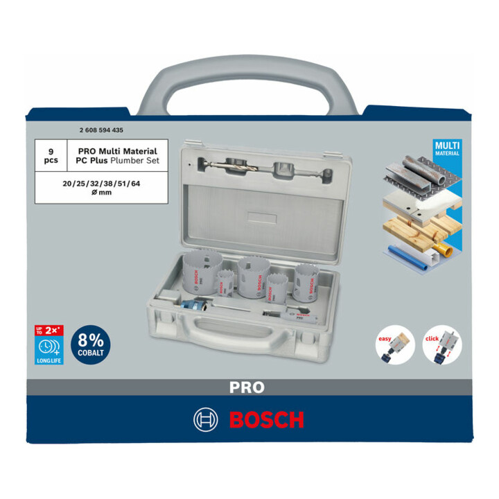 Bosch PRO Multi Material PC Plus Lochsägen-Set, 20, 25, 64 mm, 9-tlg.