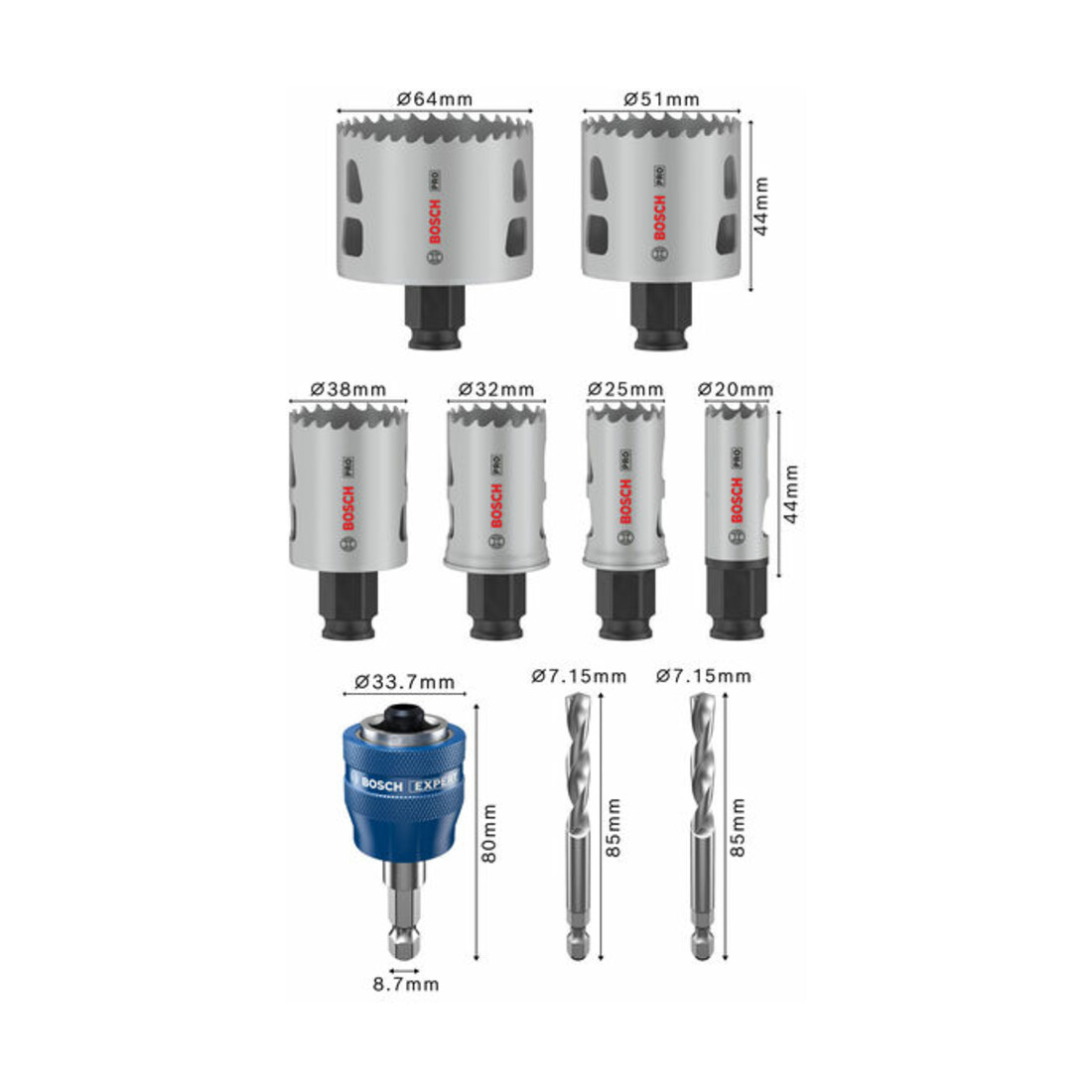 Bosch PRO Multi Material PC Plus Lochsägen-Set, 20, 25, 64 mm, 9-tlg.