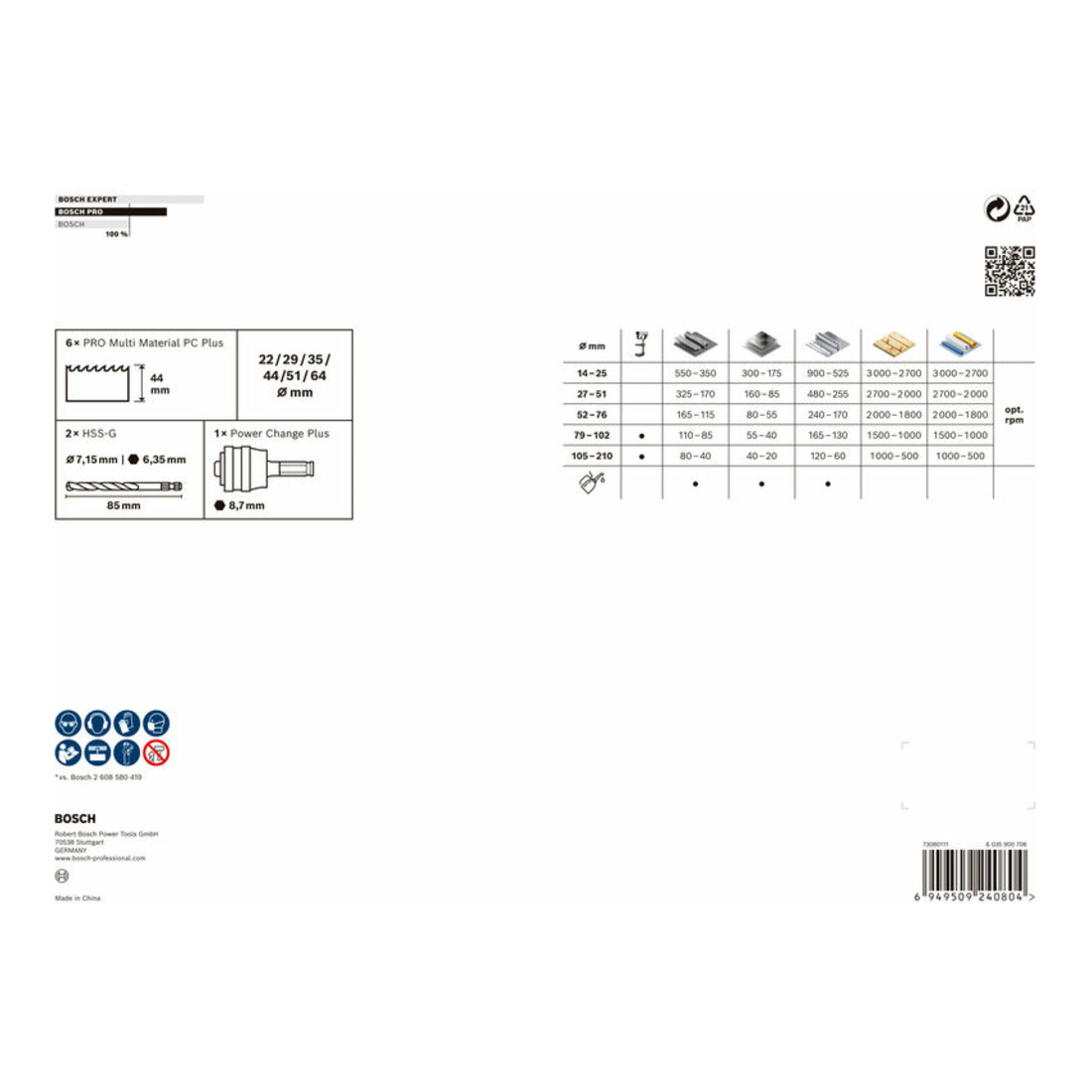 Bosch PRO Multi Material PC Plus Lochsägen-Set, 20, 29, 64 mm, 9-tlg.