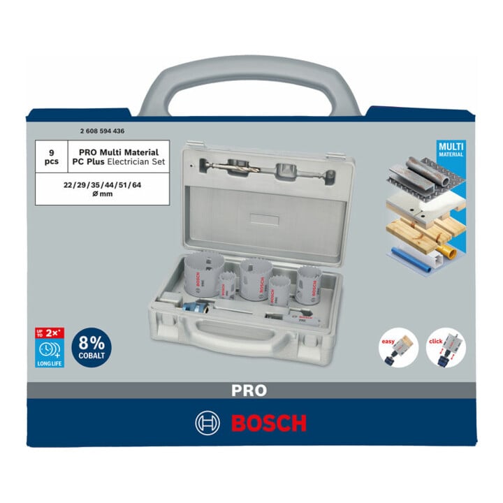 Bosch PRO Multi Material PC Plus Lochsägen-Set, 20, 29, 64 mm, 9-tlg.