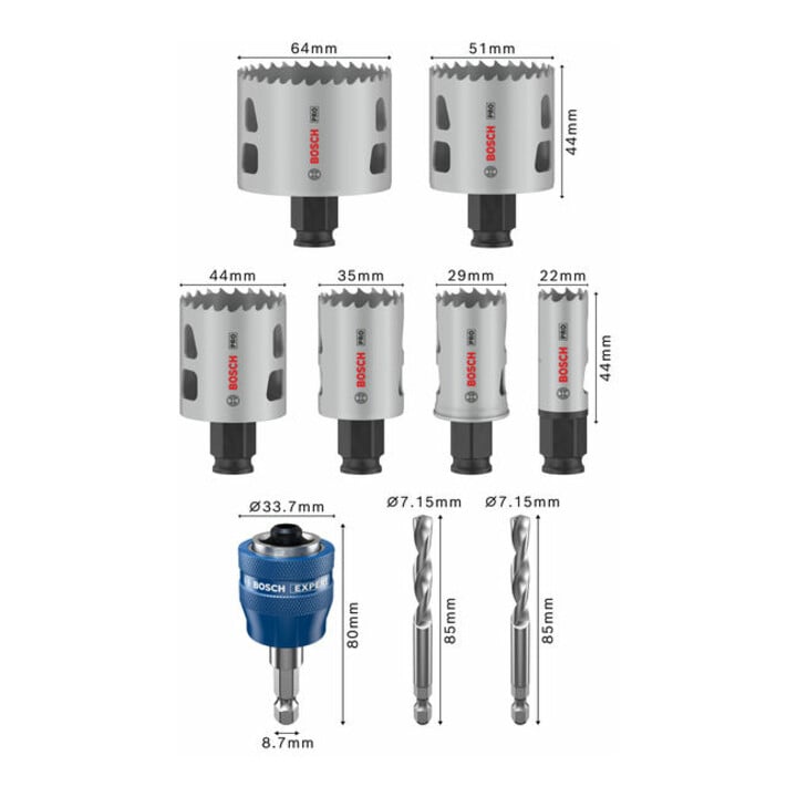 Bosch PRO Multi Material PC Plus Lochsägen-Set, 20, 29, 64 mm, 9-tlg.
