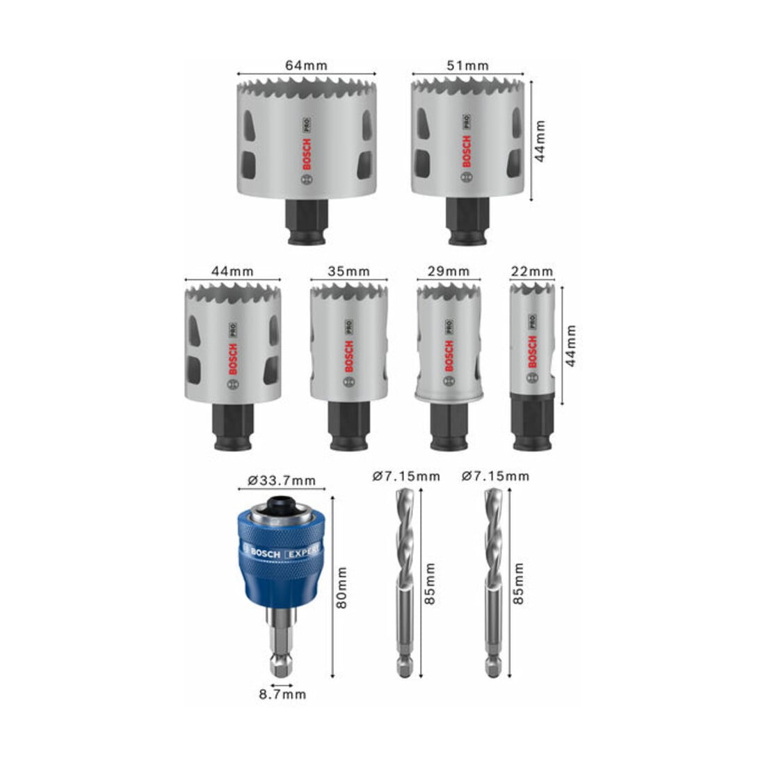 Bosch PRO Multi Material PC Plus Lochsägen-Set, 20, 29, 64 mm, 9-tlg.