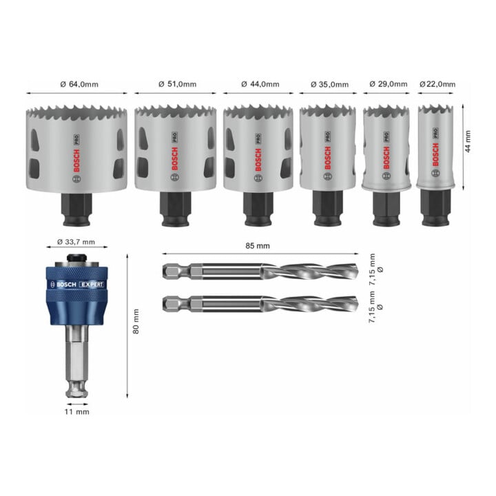 Bosch PRO Multi Material PC Plus Lochsägen-Set, 20, 44, 64 mm, 9-tlg.