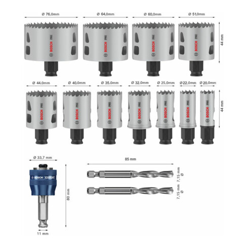 Bosch PRO Multi Material PC Plus Lochsägen-Set, 20, 64, 76 mm, 14-tlg.