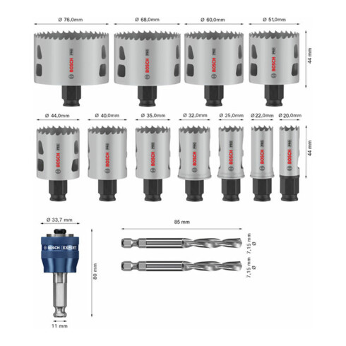 Bosch PRO Multi Material PC Plus Lochsägen-Set, 20, 68, 76 mm, 14-tlg.