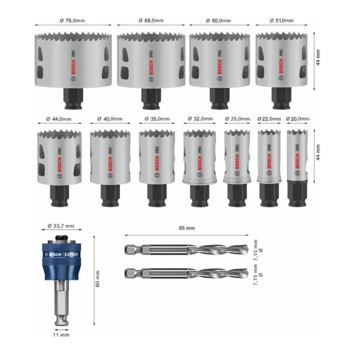 Bosch PRO Multi Material PC Plus Lochsägen-Set, 20, 68, 76 mm, 14-tlg.
