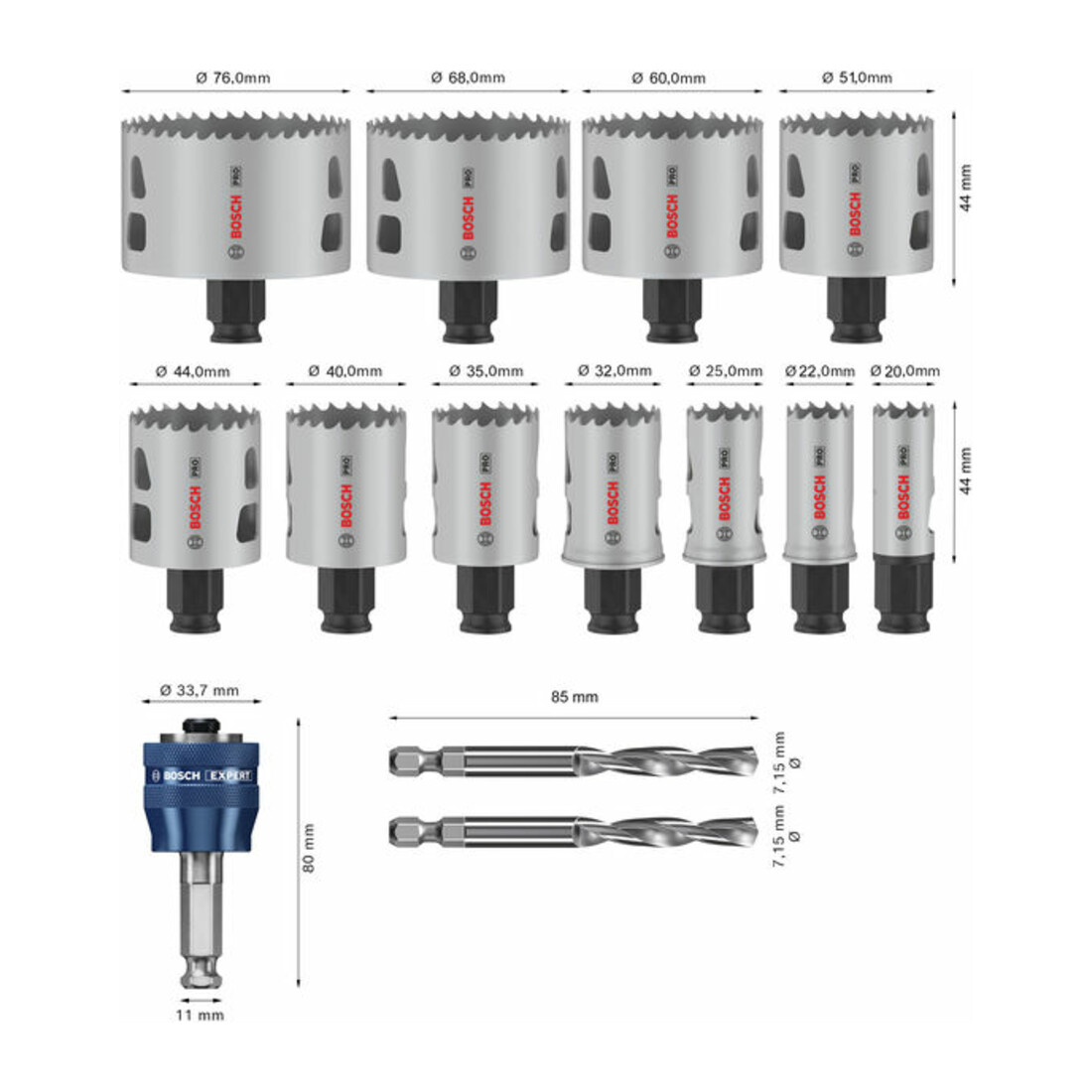 Bosch PRO Multi Material PC Plus Lochsägen-Set, 20, 68, 76 mm, 14-tlg.
