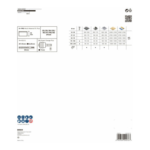 Bosch PRO Multi Material PC Plus Lochsägen-Set, 22-83 mm, 11-tlg.
