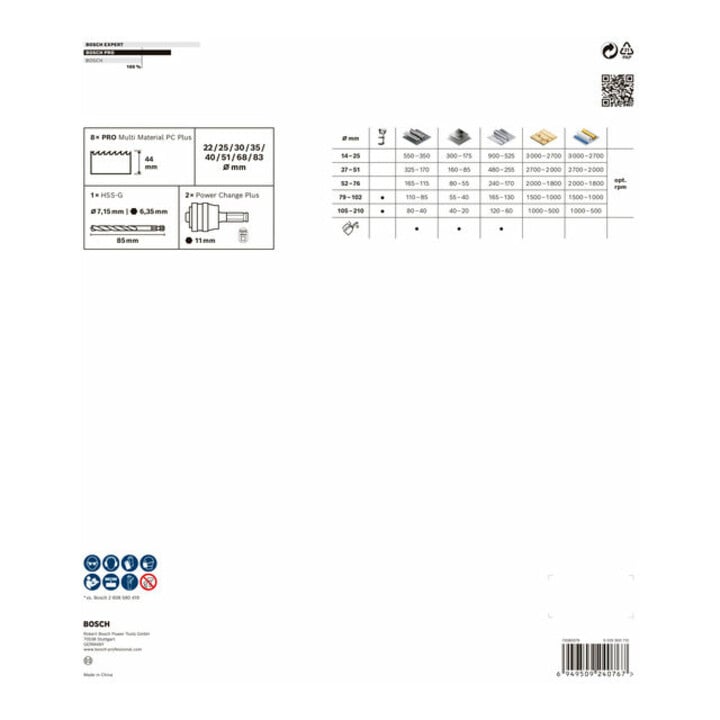 Bosch PRO Multi Material PC Plus Lochsägen-Set, 22-83 mm, 11-tlg.