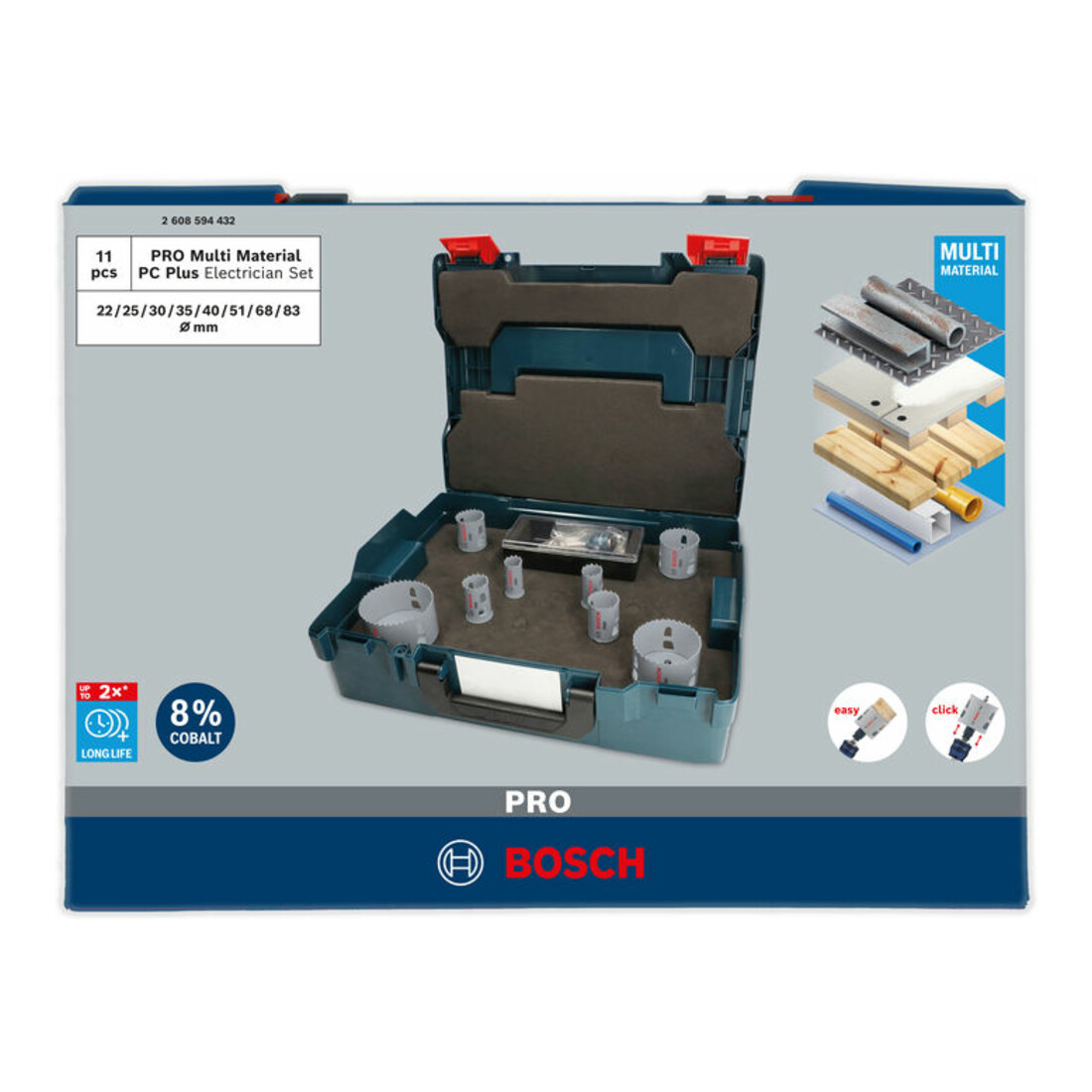 Bosch PRO Multi Material PC Plus Lochsägen-Set, 22-83 mm, 11-tlg.