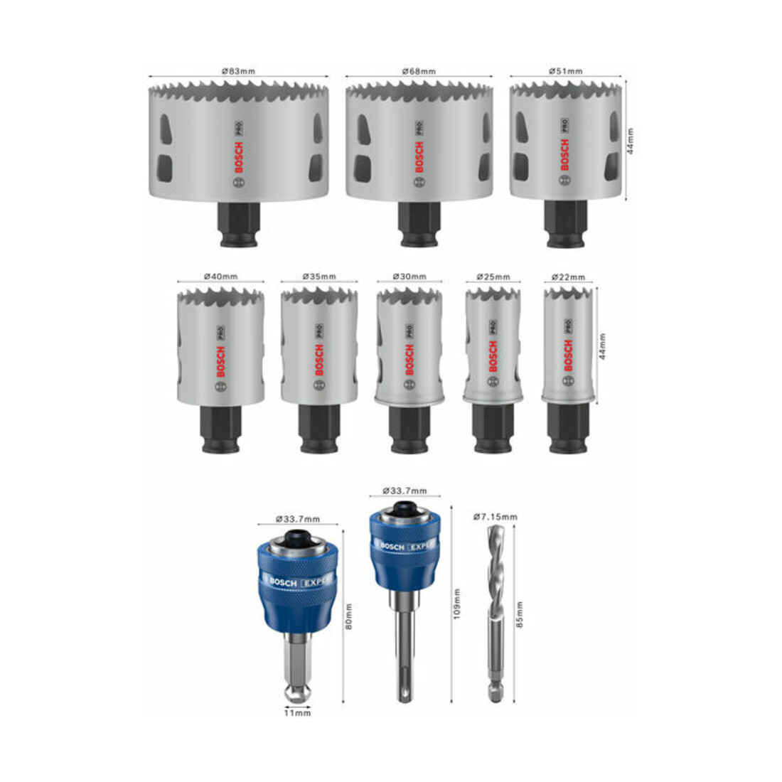 Bosch PRO Multi Material PC Plus Lochsägen-Set, 22-83 mm, 11-tlg.