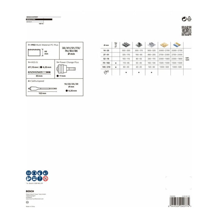 Bosch PRO Multi Material PC Plus Lochsägen Set, 22-86 mm, 13-tlg.