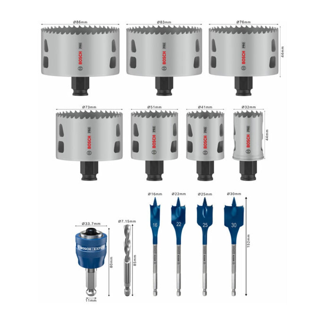 Bosch PRO Multi Material PC Plus Lochsägen Set, 22-86 mm, 13-tlg.