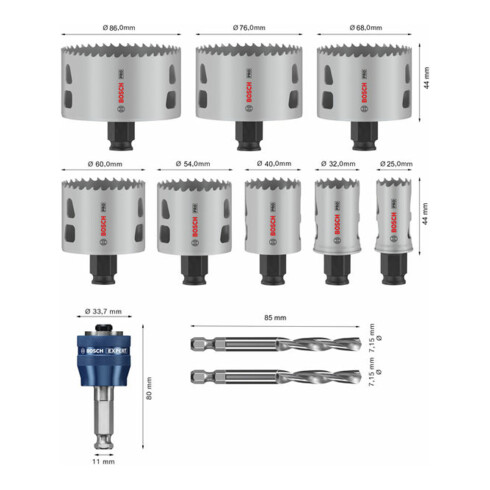 Bosch PRO Multi Material PC Plus Lochsägen-Set, 25-86 mm, 11-tlg.