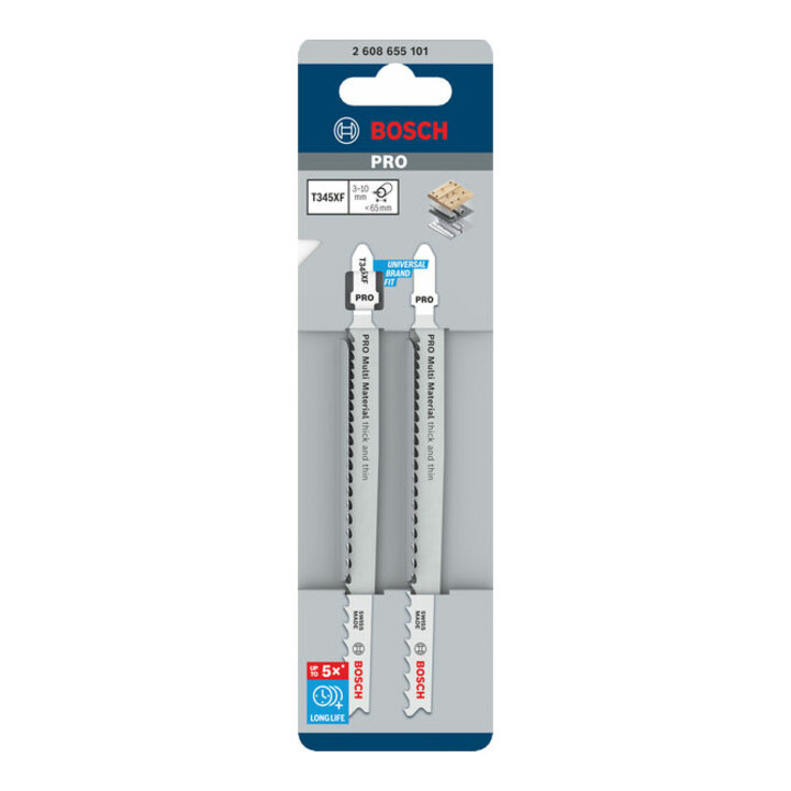 Bosch PRO Multi Material thick and thin T345XF Stichsägeblatt, 132 mm, 2-tlg.