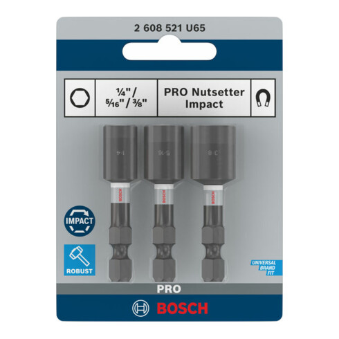 Bosch PRO Nutsetter Impact Set , 1/4" x 50 mm, 5/16" x 50 mm, 3/8" x 50 mm, 3-tlg.