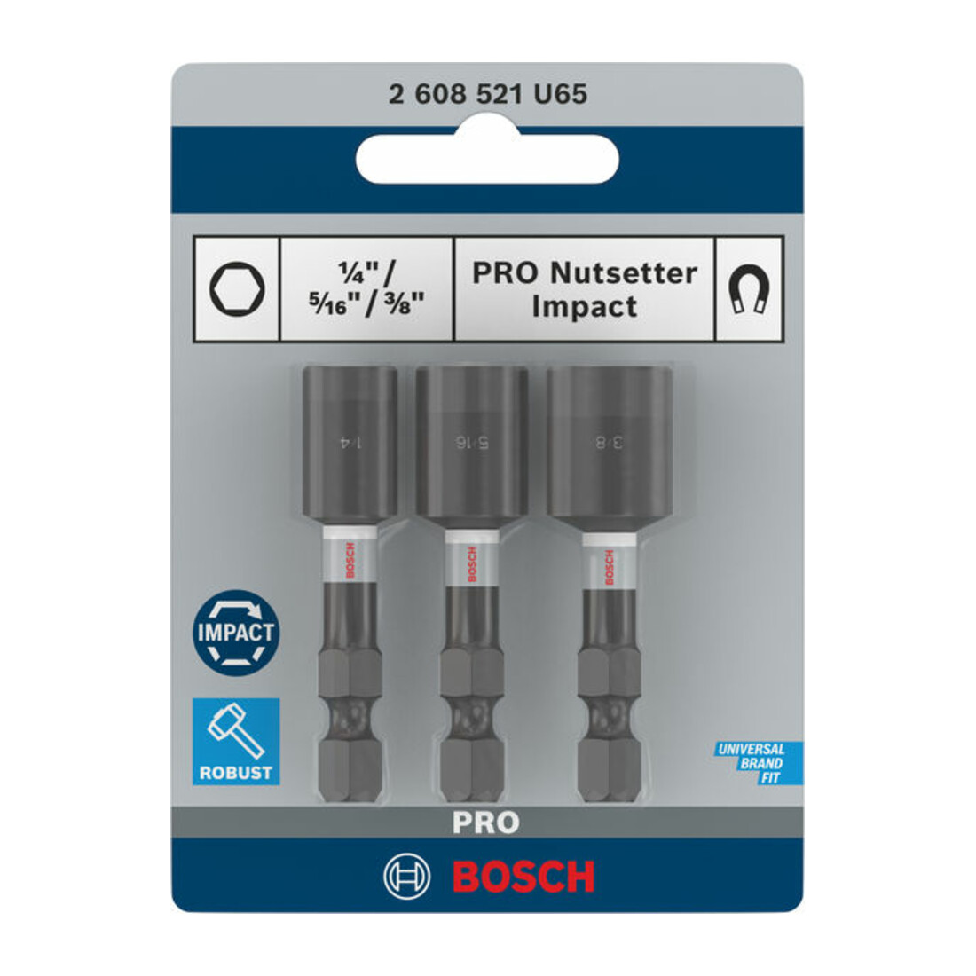 Bosch PRO Nutsetter Impact Set , 1/4" x 50 mm, 5/16" x 50 mm, 3/8" x 50 mm, 3-tlg.
