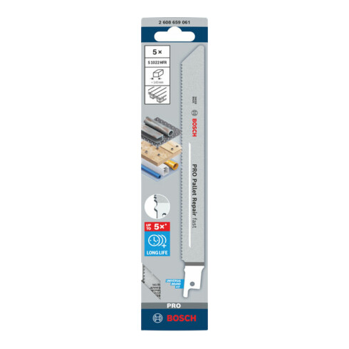 Bosch PRO Pallet Repair fast S1022HFR Säbelsägeblatt, 0,9 x 19 x 200 mm, 5-tlg.