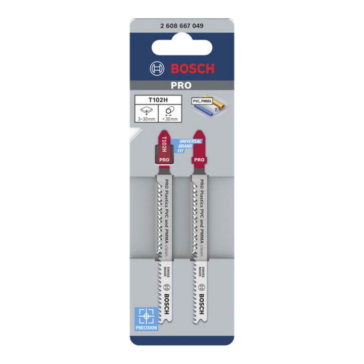 Bosch PRO Plastics PVC clean T102H Stichsägeblatt, 100 mm, 2-teilig