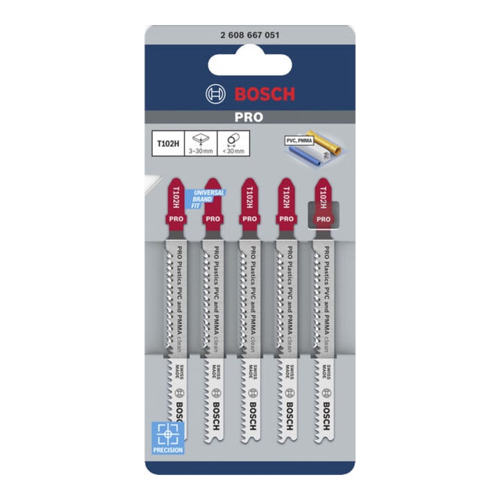 Bosch PRO Plastics PVC clean T102H Stichsägeblatt, 100 mm, 5-teilig