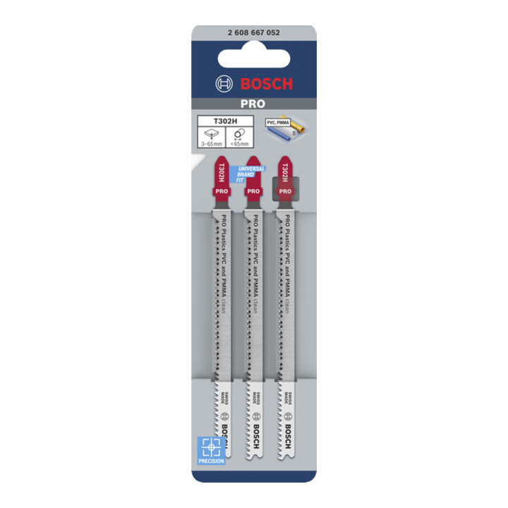 Bosch PRO Plastics PVC clean T302H Stichsägeblatt, 132 mm, 3-teilig