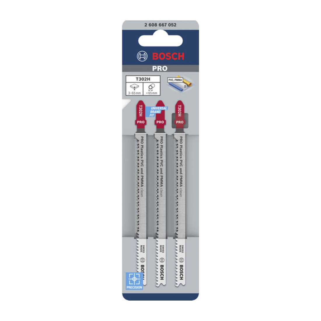 Bosch PRO Plastics PVC clean T302H Stichsägeblatt, 132 mm, 3-teilig