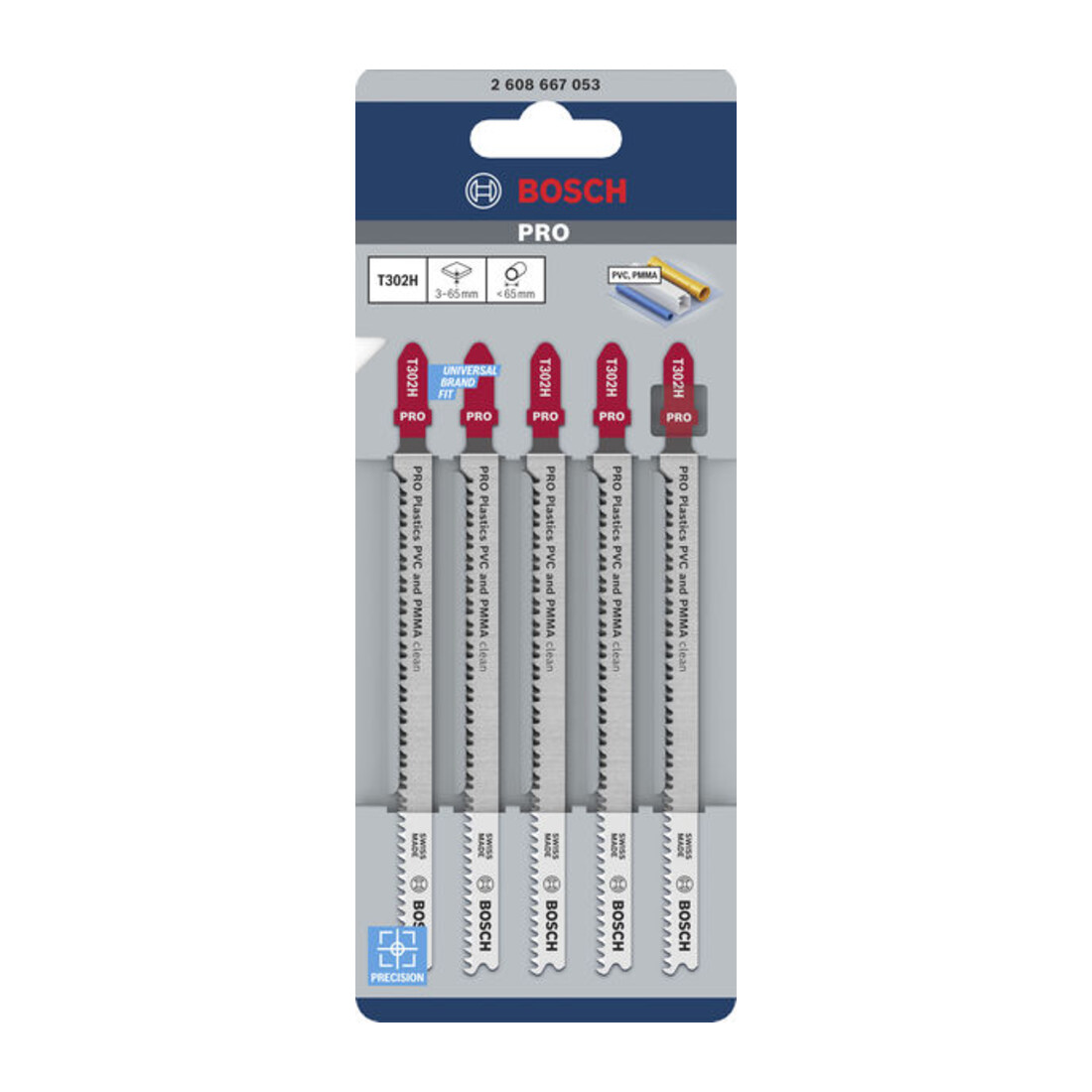 Bosch PRO Plastiques PVC lame de scie sauteuse T302H, 132 mm, 5 pièces