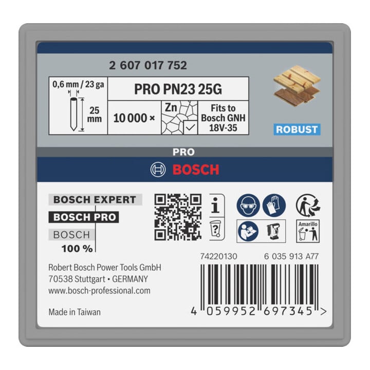 Bosch PRO PN23 G-Pin, 0,65/23 g, verzinkt, 25 mm, 10.000-dlg.