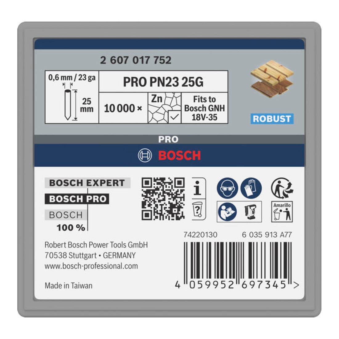 Bosch PRO PN23 G-Pin, 0,65/23 g, verzinkt, 25 mm, 10.000-dlg.