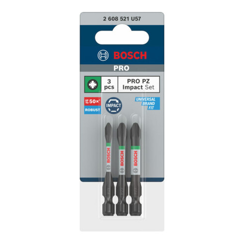 Bosch PRO Pozidriv Impact Bit Set, PZ1, PZ2, PZ3, 55 mm, 3-tlg.