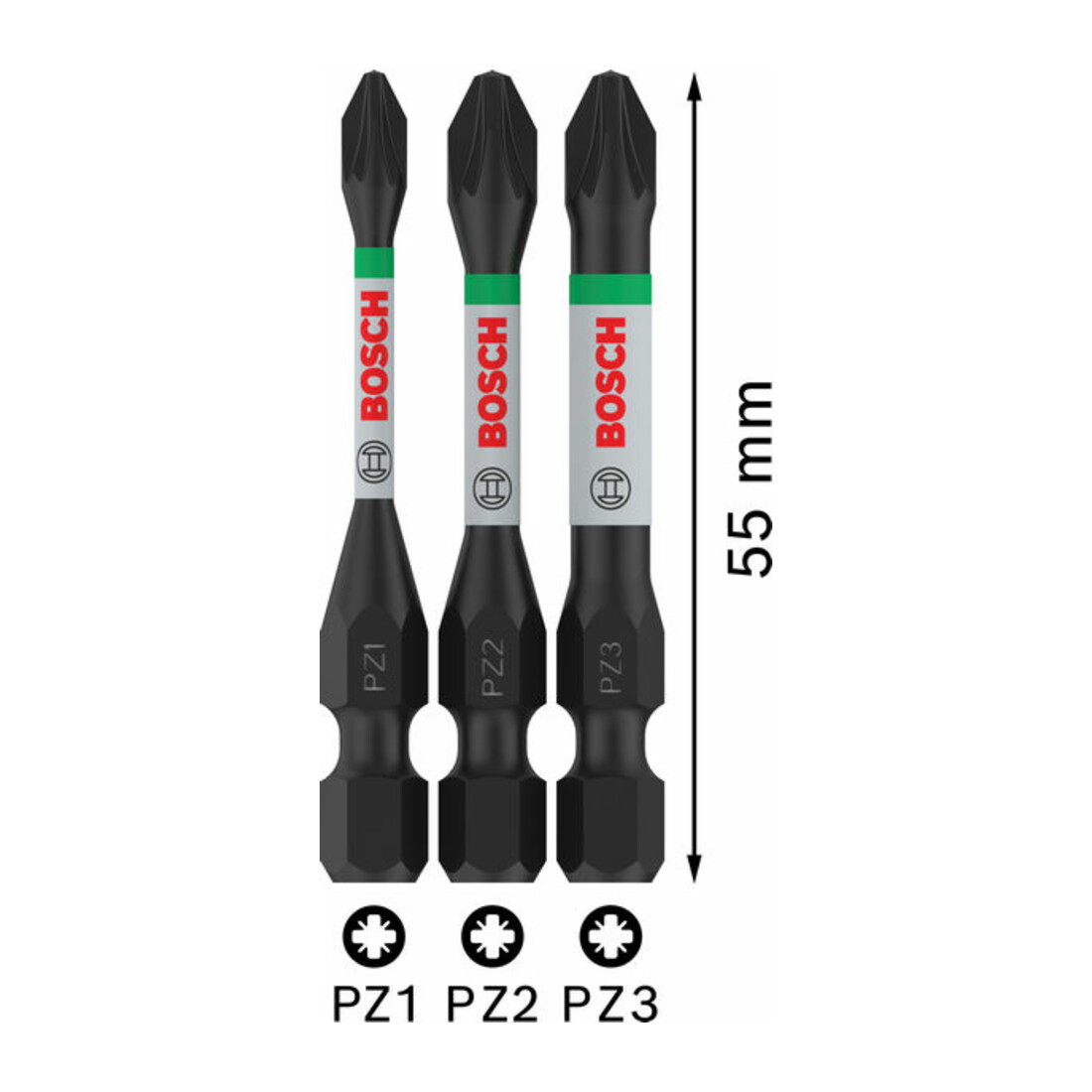 Bosch PRO Pozidriv Impact Bit Set, PZ1, PZ2, PZ3, 55 mm, 3-tlg.