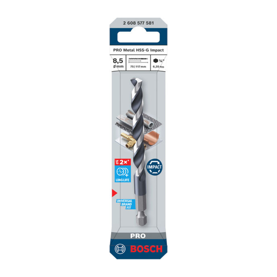 Bosch PRO Punta a spirale HSS-G Impact in metallo, 8,5 x 75 x 117 mm