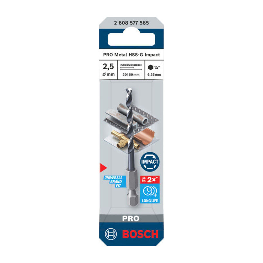 Bosch PRO Punta elicoidale a impatto in metallo HSS-G, 2,5 x 30 x 69 mm