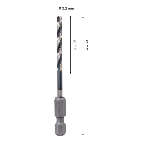 Bosch PRO Punte a spirale HSS-G Impact per metallo, 3,2 x 36 x 75 mm
