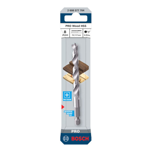Bosch PRO Punte a spirale HSS per legno, 8x75x117 mm