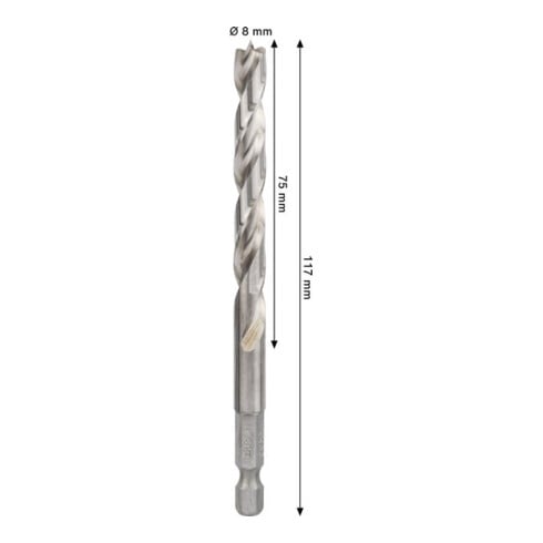 Bosch PRO Punte a spirale HSS per legno, 8x75x117 mm