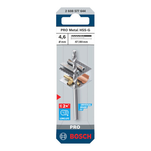 Bosch PRO Punte a spirale in metallo HSS-G, 4,6x47x80 mm