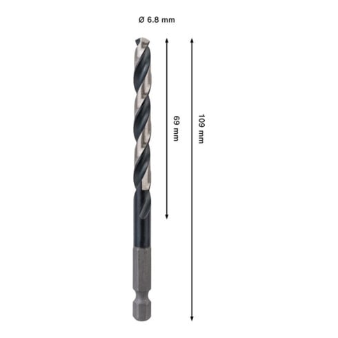 Bosch PRO Punte a spirale metalliche HSS-G Impact, 6,8 x 69 x 109 mm