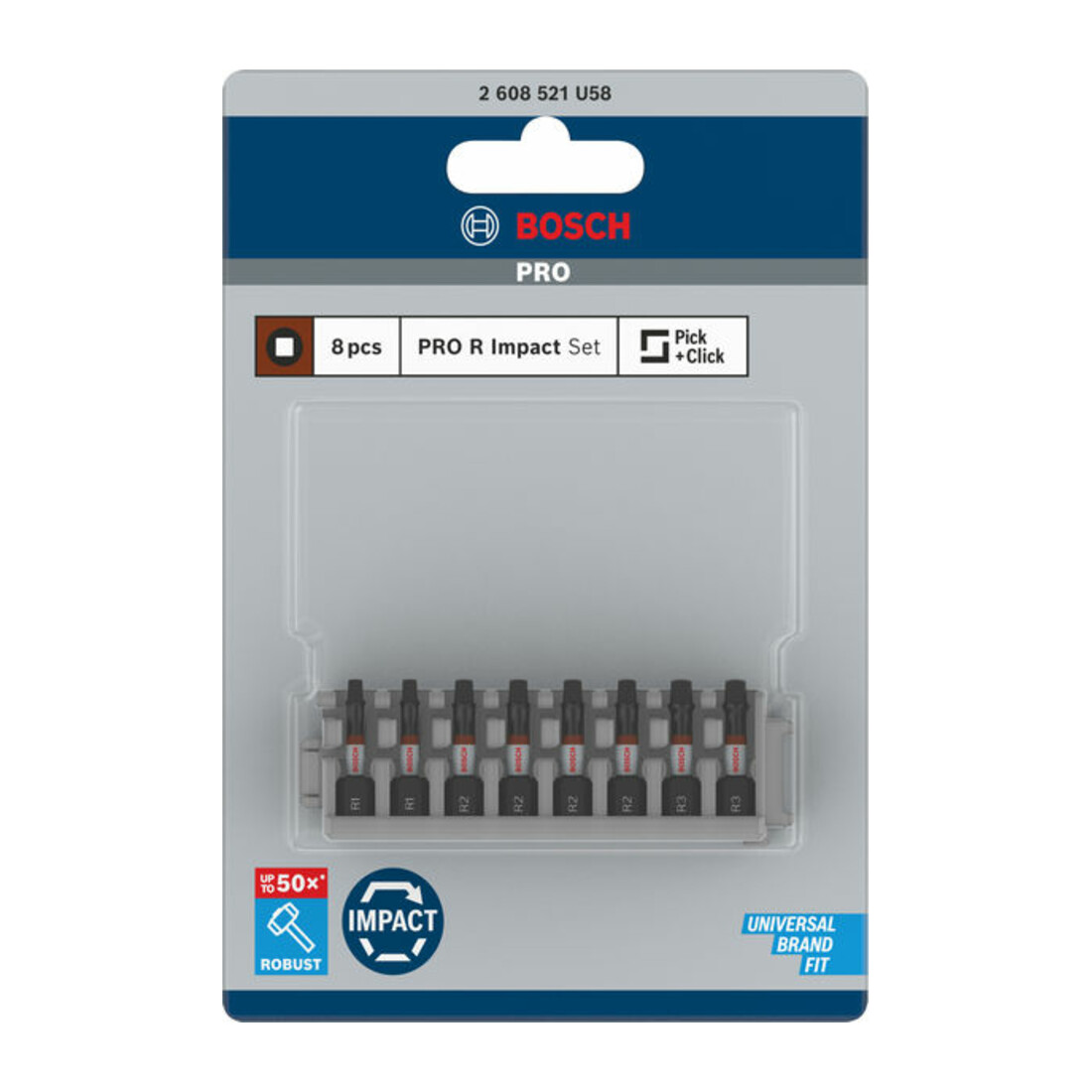 Bosch PRO R Impact Bit Set, 2 x R1, 4 x R2, 2 x R3, 55 mm, 8-tlg