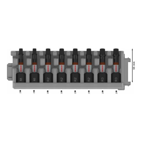 Bosch PRO R Impact Bit Set, 2 x R1, 4 x R2, 2 x R3, 55 mm, 8-tlg