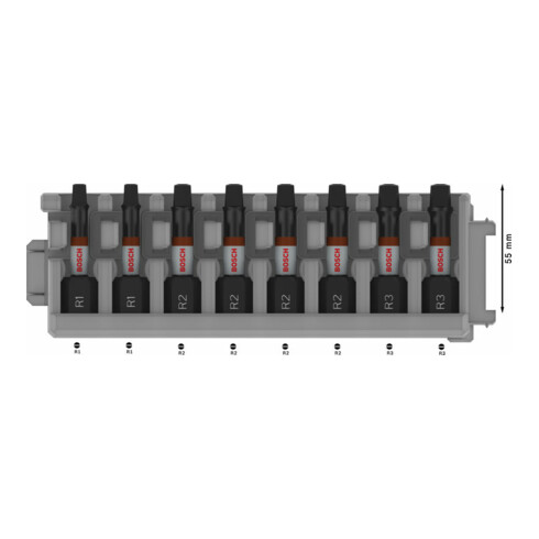 Bosch PRO R Impact Bit Set, 2 x R1, 4 x R2, 2 x R3, 55 mm, 8-tlg