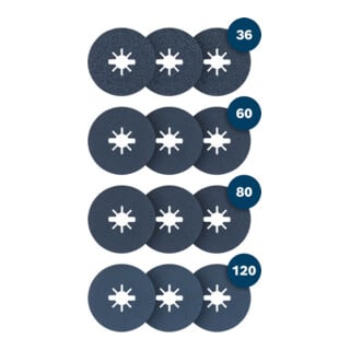 Bosch PRO R574 X-Lock Disco abrasivo in fibra, 125 mm, K36|60|80|120, 12 pz.