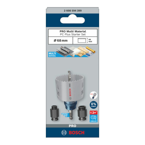 Bosch PRO Scie-cloche Multi-matériaux PC Plus, 68 mm, Set de démarrage, 5 pcs