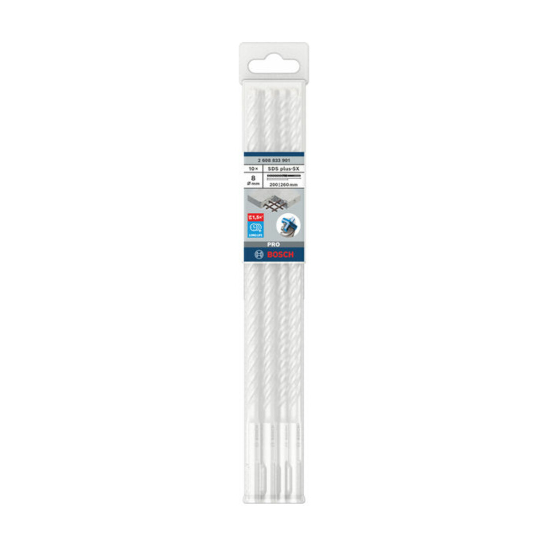 Bosch PRO SDS plus-5X Forets à percussion, 8 x 200 x 260 mm, 10 pcs