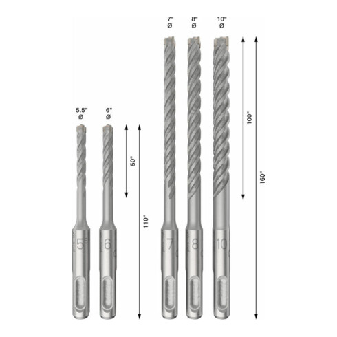 Bosch PRO SDS plus-5X Hammerbohrer-Set, 5.5/6/7/8/10 mm, 5-tlg.