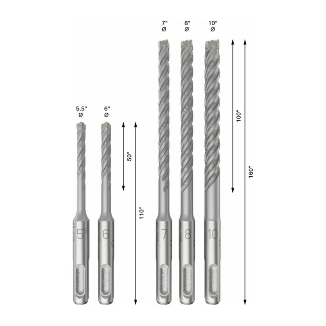 Bosch PRO SDS plus-5X Hammerbohrer-Set, 5.5/6/7/8/10 mm, 5-tlg.