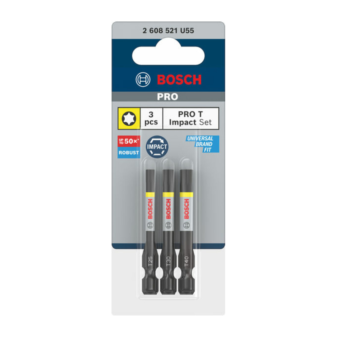 Bosch PRO Set de 3 embouts à chocs T25, T30, T40, 55 mm