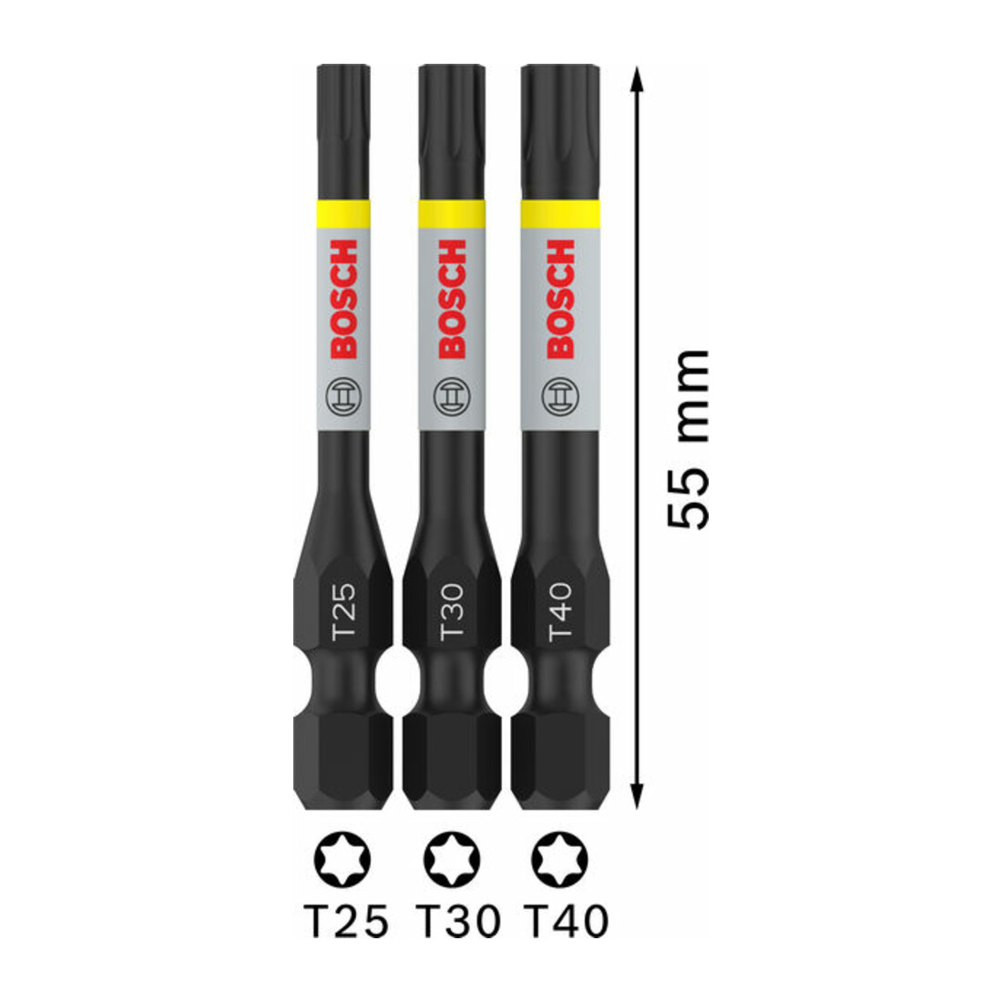 Bosch PRO Set de 3 embouts à chocs T25, T30, T40, 55 mm