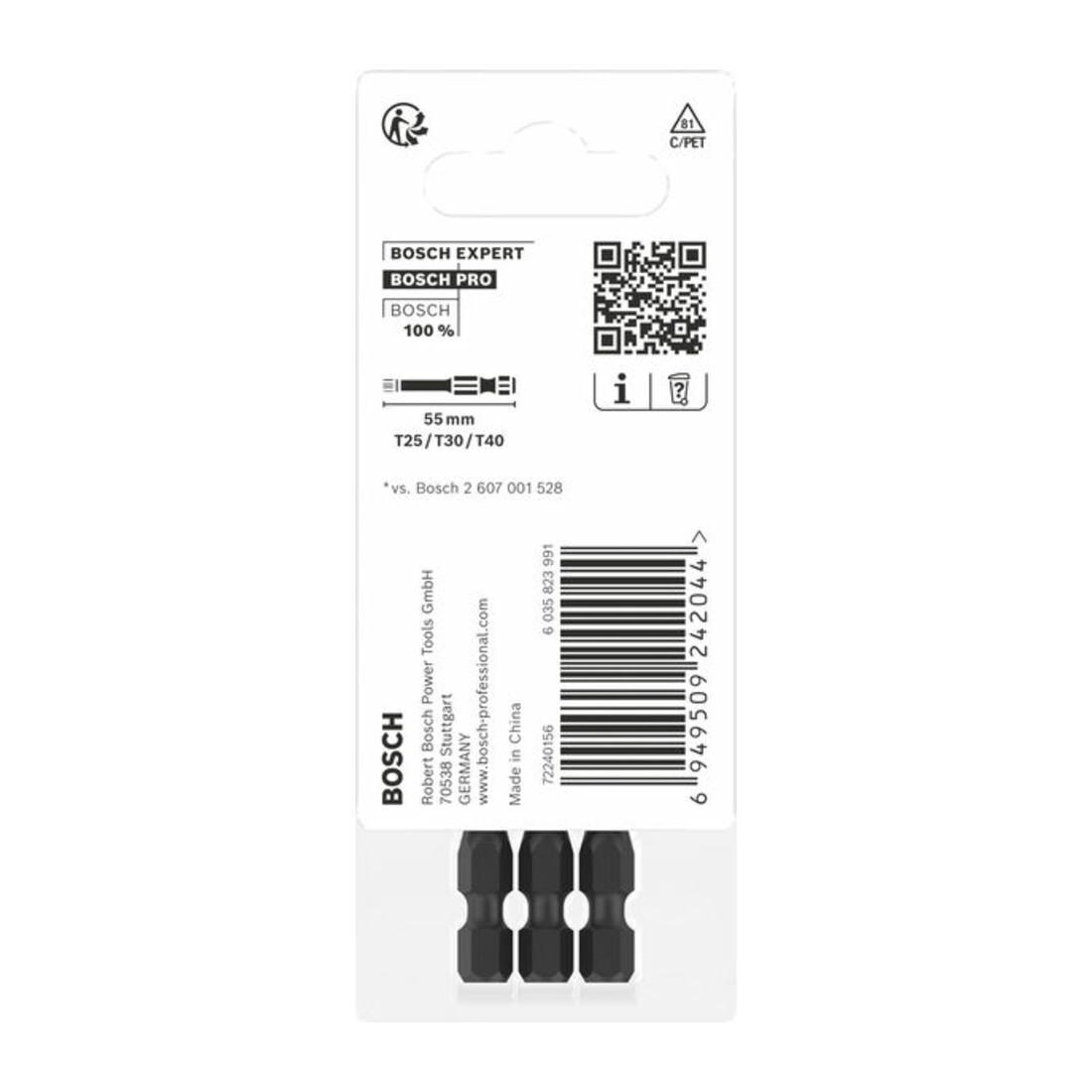 Bosch PRO Set de 3 embouts à chocs T25, T30, T40, 55 mm